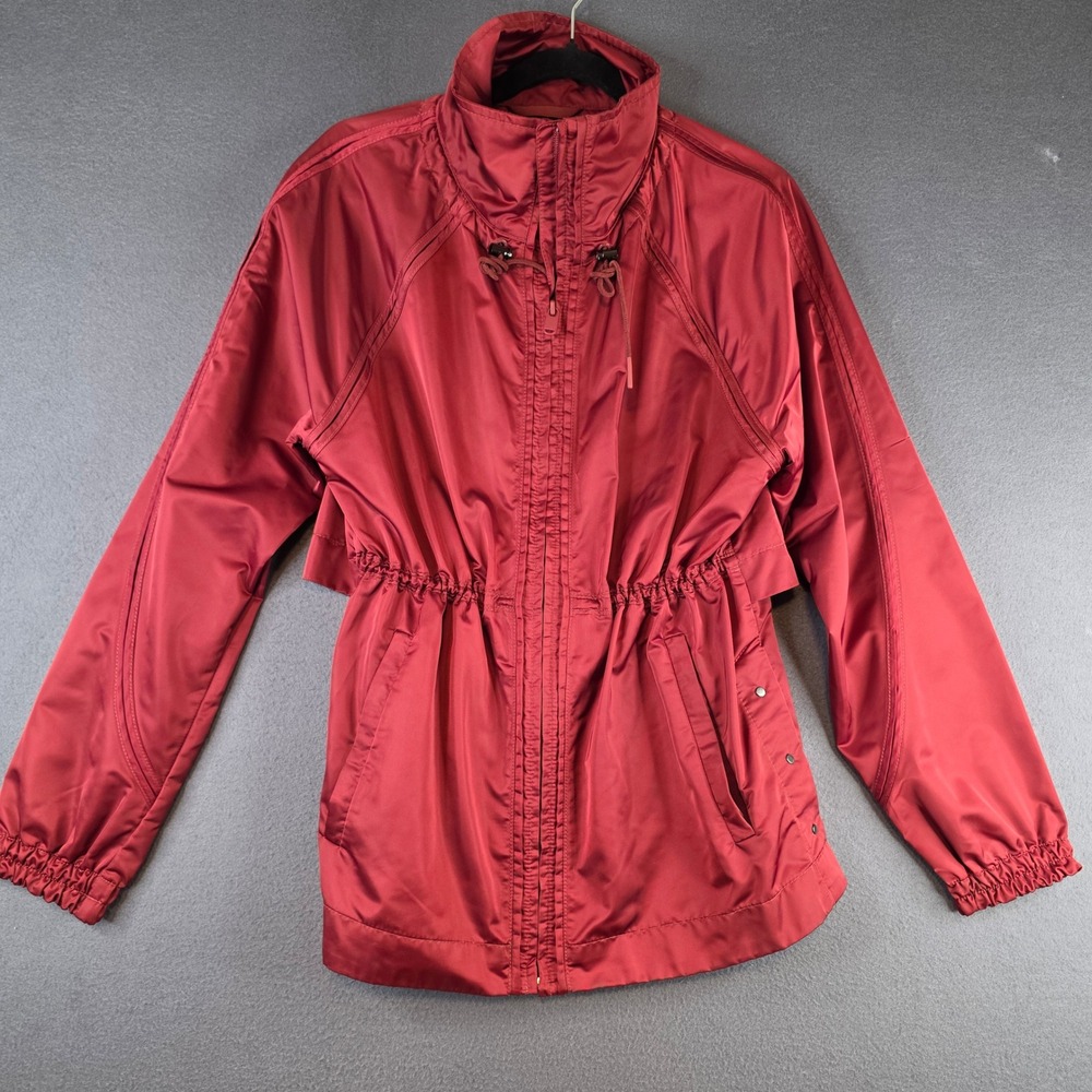 Athleta Windbreaker Jacket Womens Size M Burgundy Red Cinched Waist Full Zip
